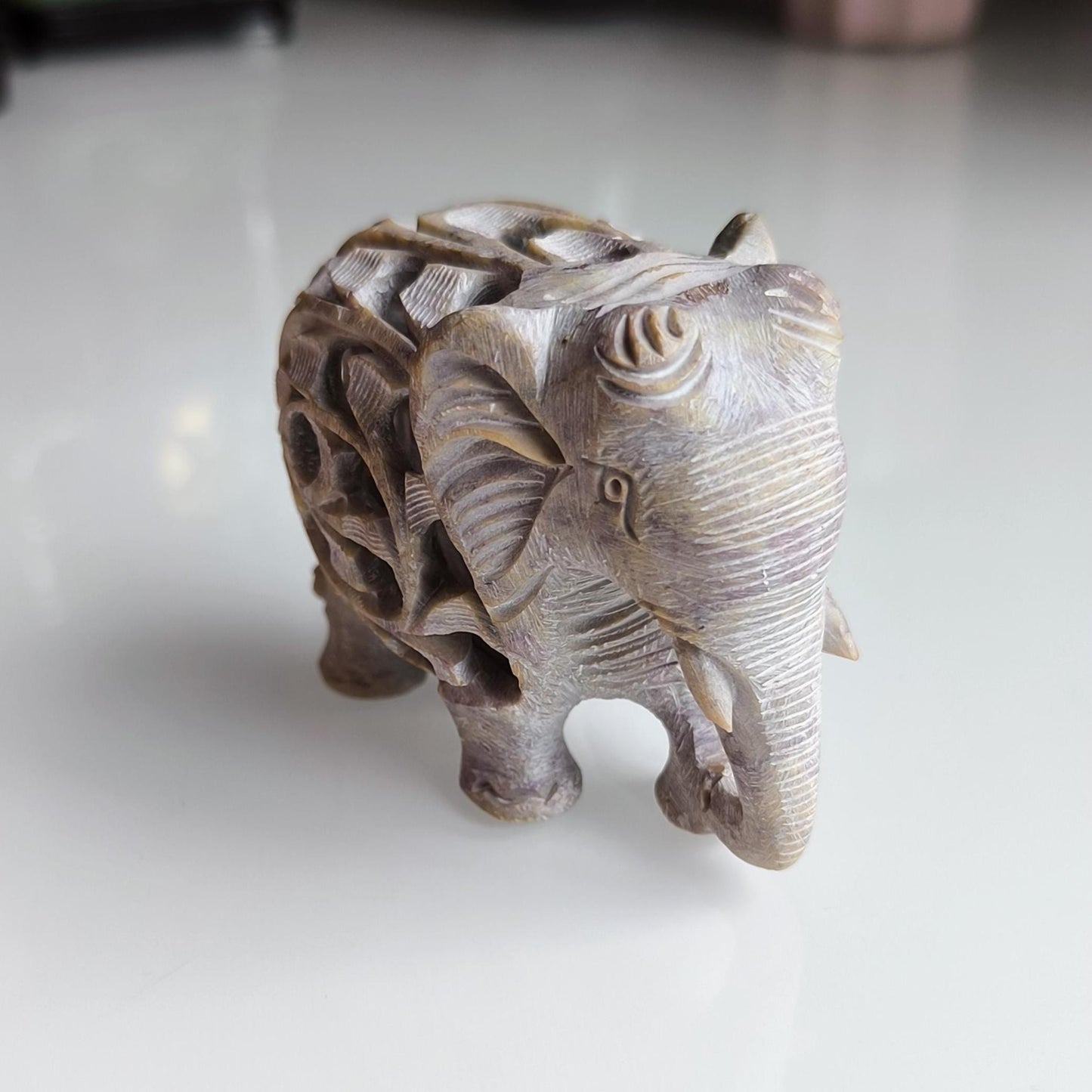 Gray Stone Elephant Statue With a Baby Elephant Inside, Handmade 1980s