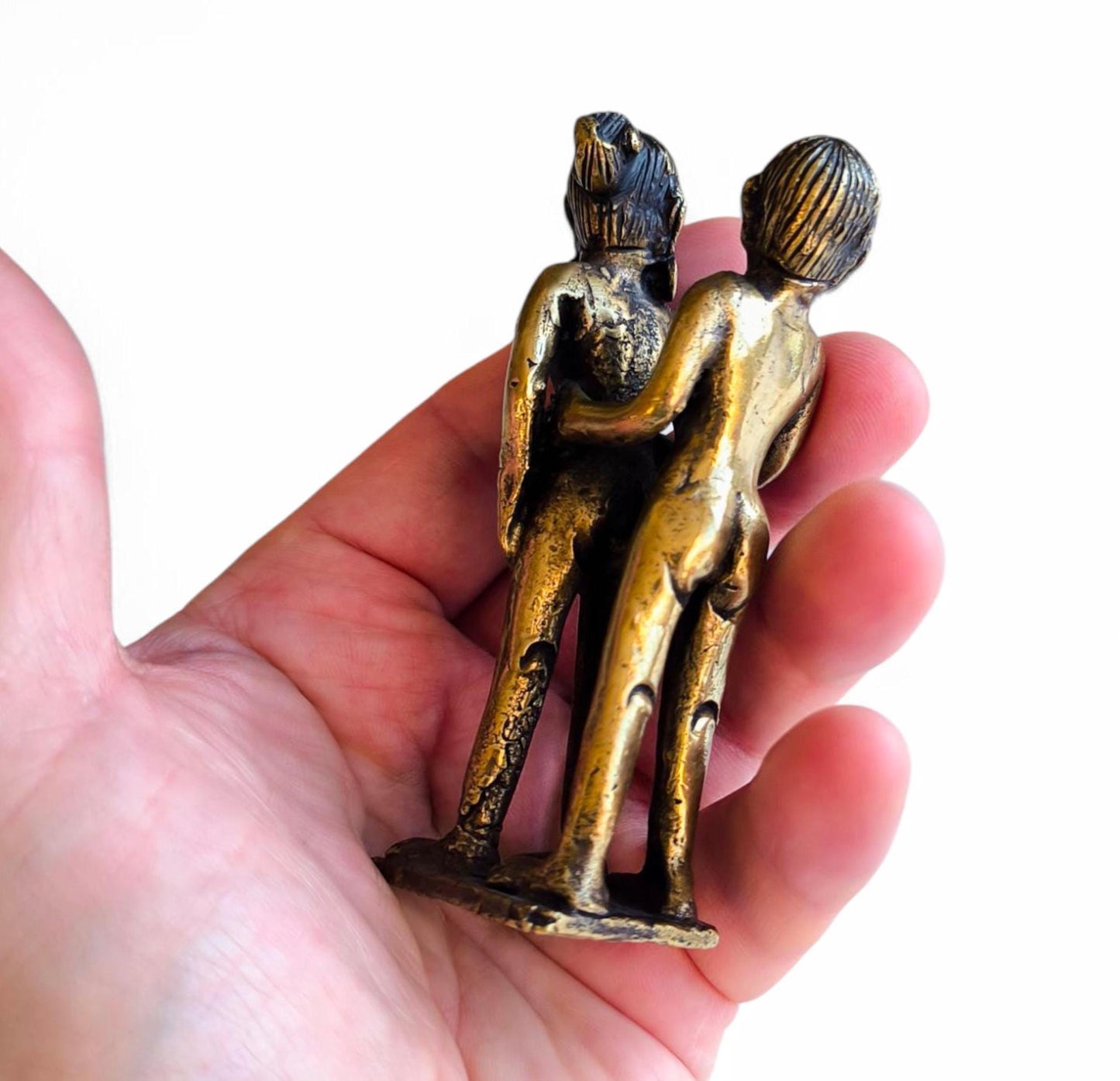Vintage Bronze Erotic Kamasutra Couple Statue, Small Amulet, 1980s