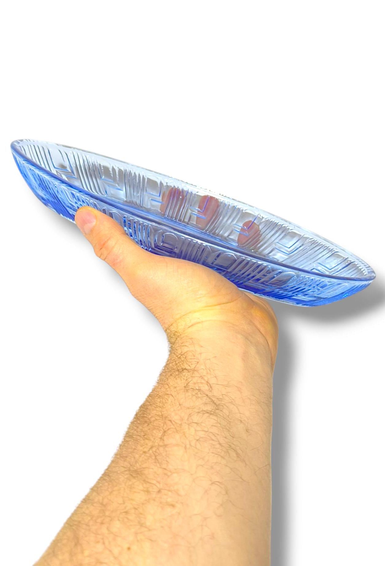 Light Blue Glass Serving Dish, 1970s, Salad Bowl or Herring Platter