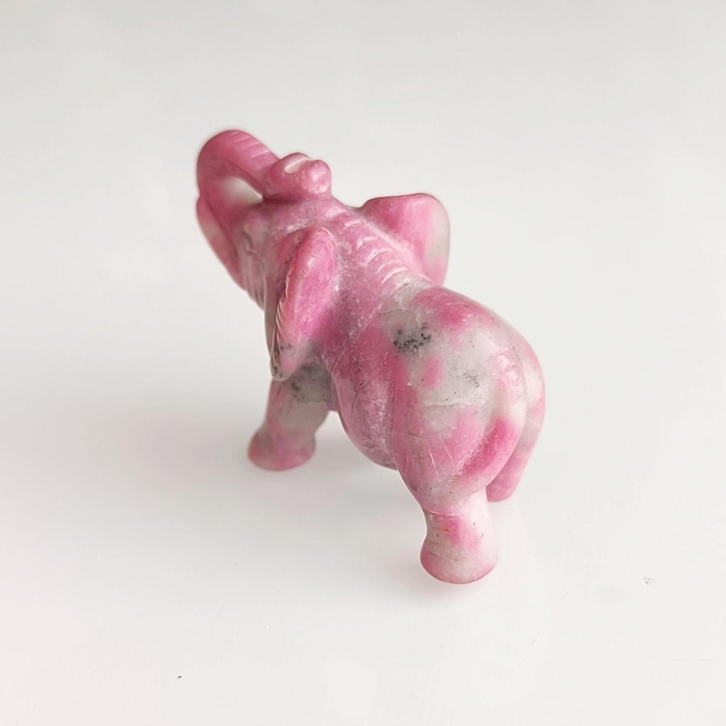 Small Pink Stone Elephant Trunk Up Asian Handmade 2000s