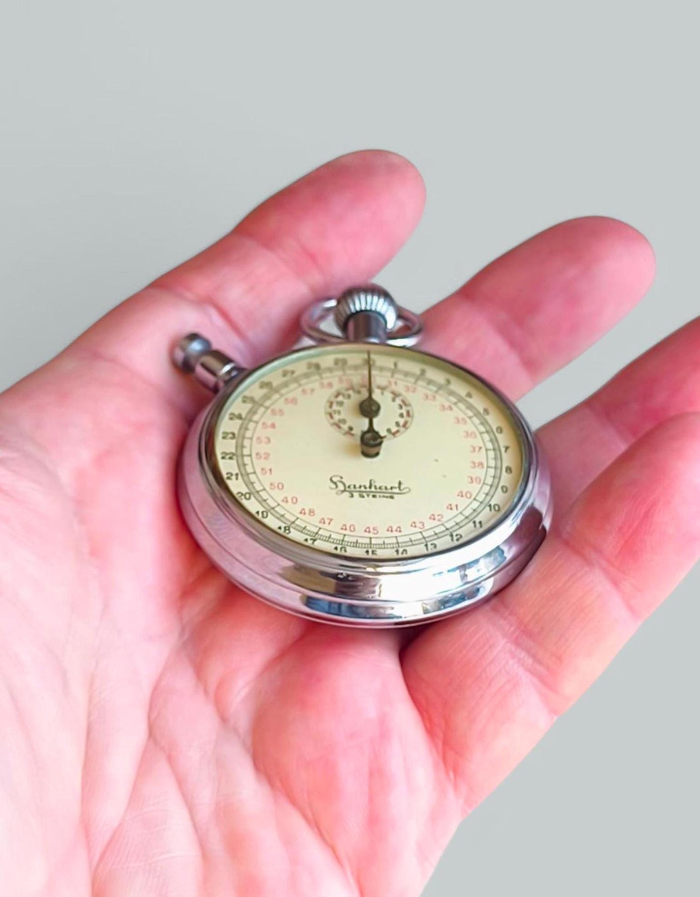 Vintage Hanhart Sports Stopwatch, Manual Winding, Chromed Metal, Germany 1950s