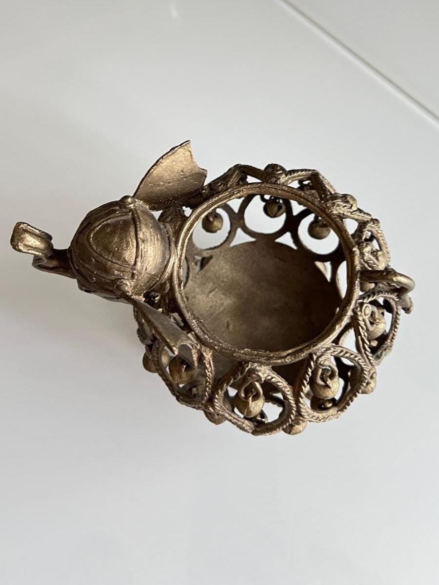Metal Elephant Lantern Candle Holder with Brass-Tone Finish, 1970s