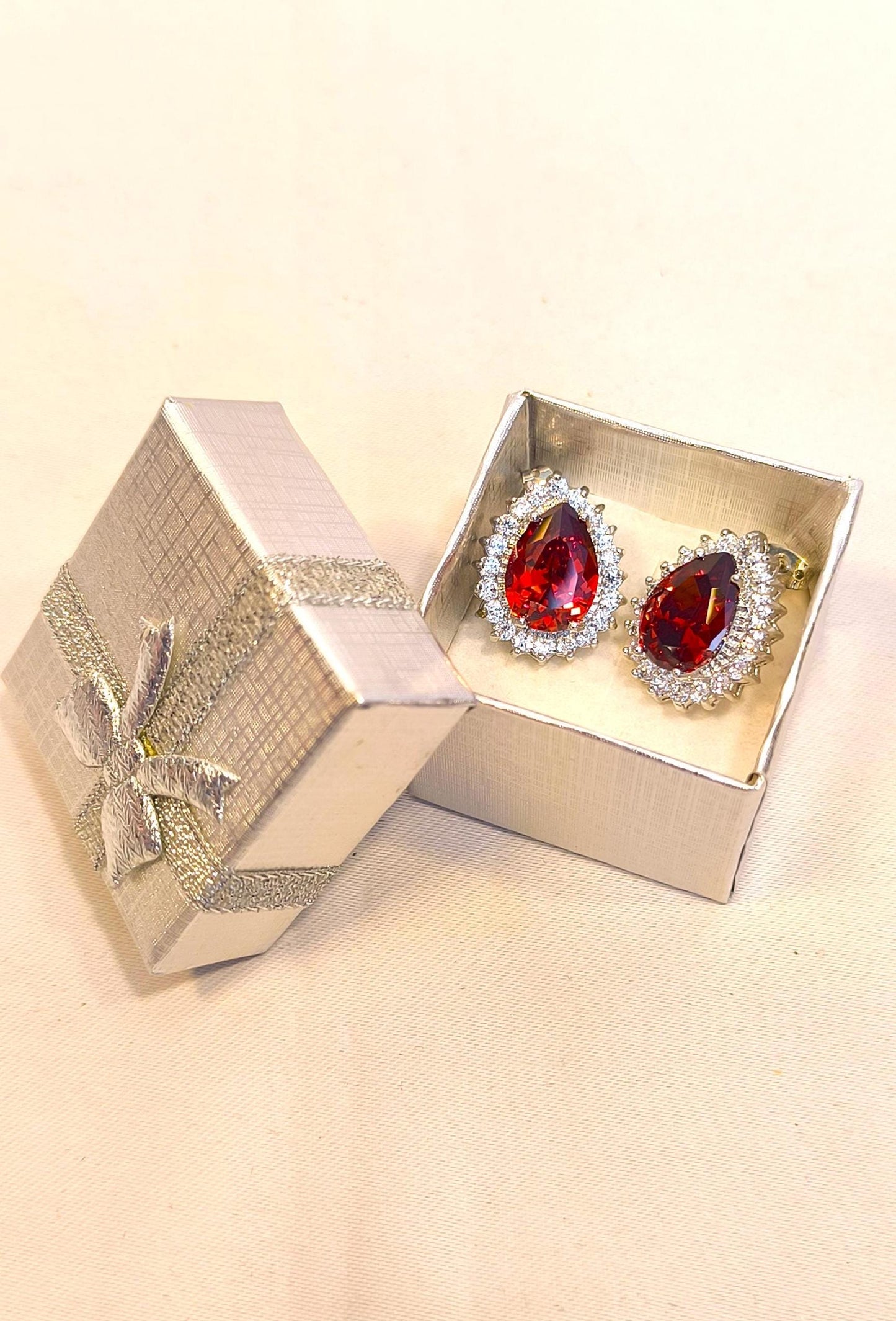 Red Swarovski Crystal Drop Earrings: 14K Gold-Plated, 2000s