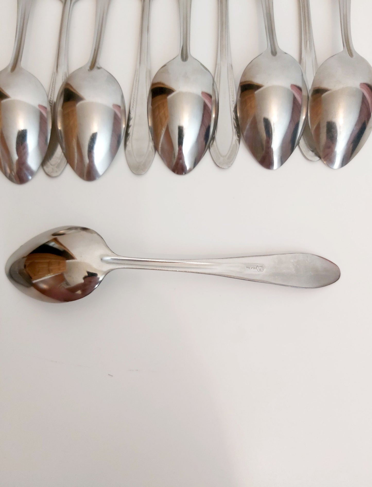 Stainless Steel Dining Spoons - Ornamental Pattern, Set of 10 1970s