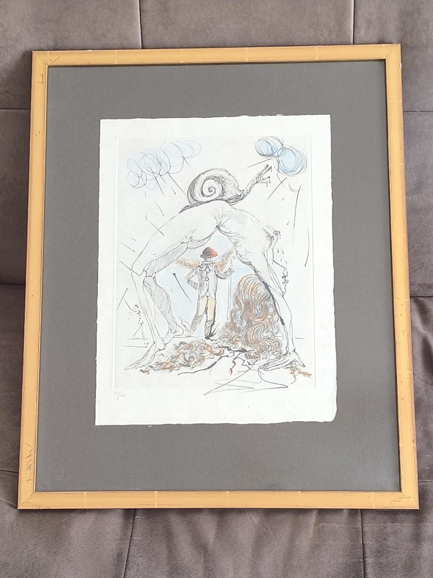 Salvador Dali Woman with Snail Etching Signed Edition 145 Framed