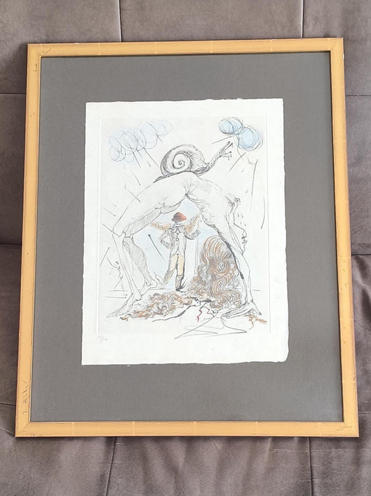 Salvador Dali Woman with Snail Etching Signed Edition 145 Framed