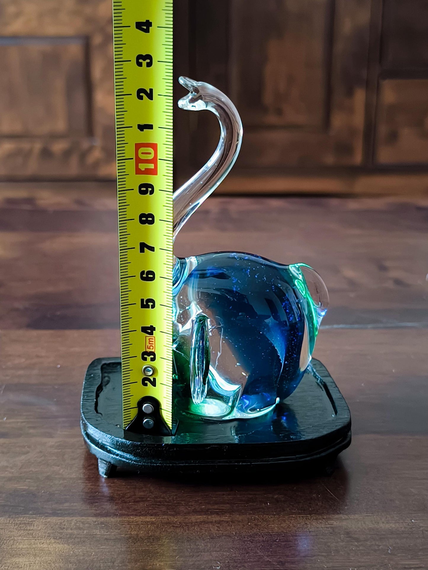 Original Murano Blue and Green Crystal Glass Elephant Sculpture, 1980