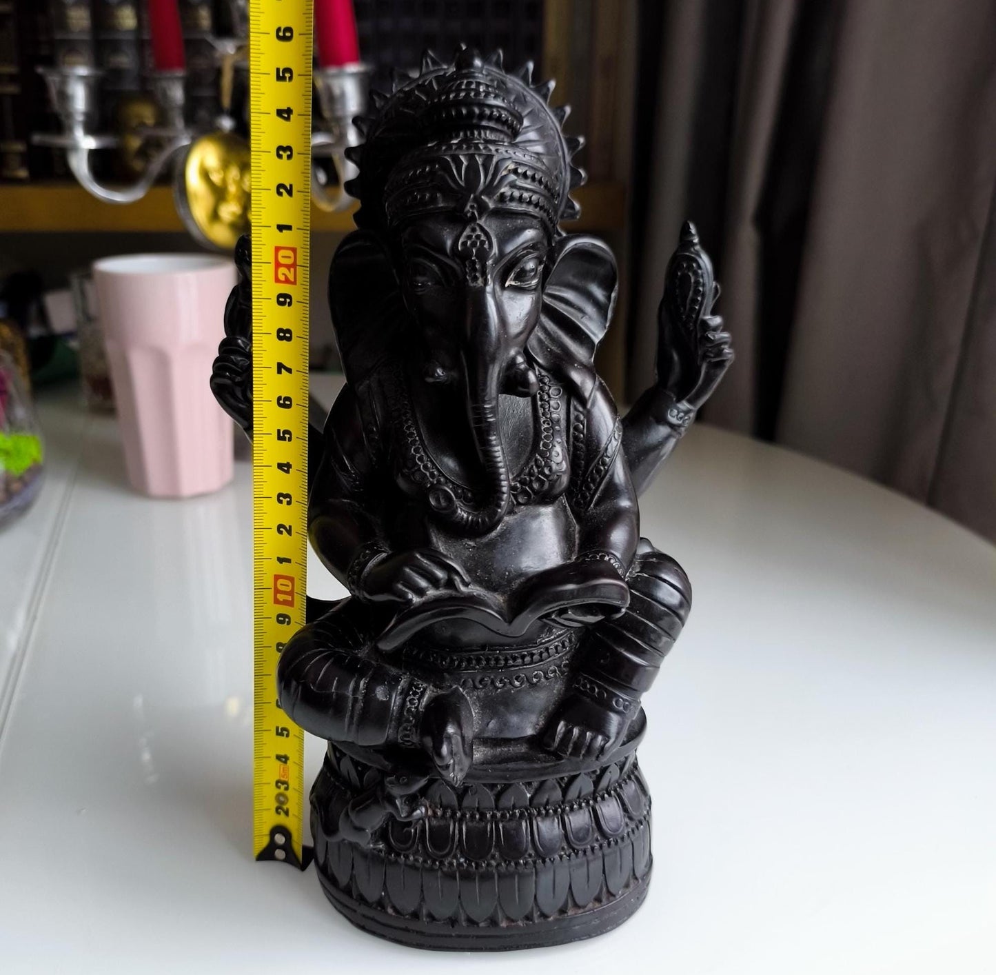 Collectible Ganesha Statue, Vintage 16 cm Black Resin Hindu Elephant God Figurine, 1990s