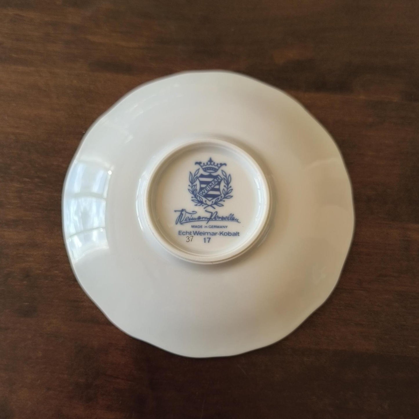 Weimar Porcelain Mocha Collector's Cup & Saucer – Hand Painted, Cobalt Blue, Gold Trim, 1970s