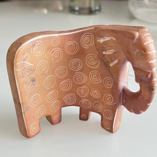 Brown Stone Elephant Carved Figurine Handcrafted 1980s