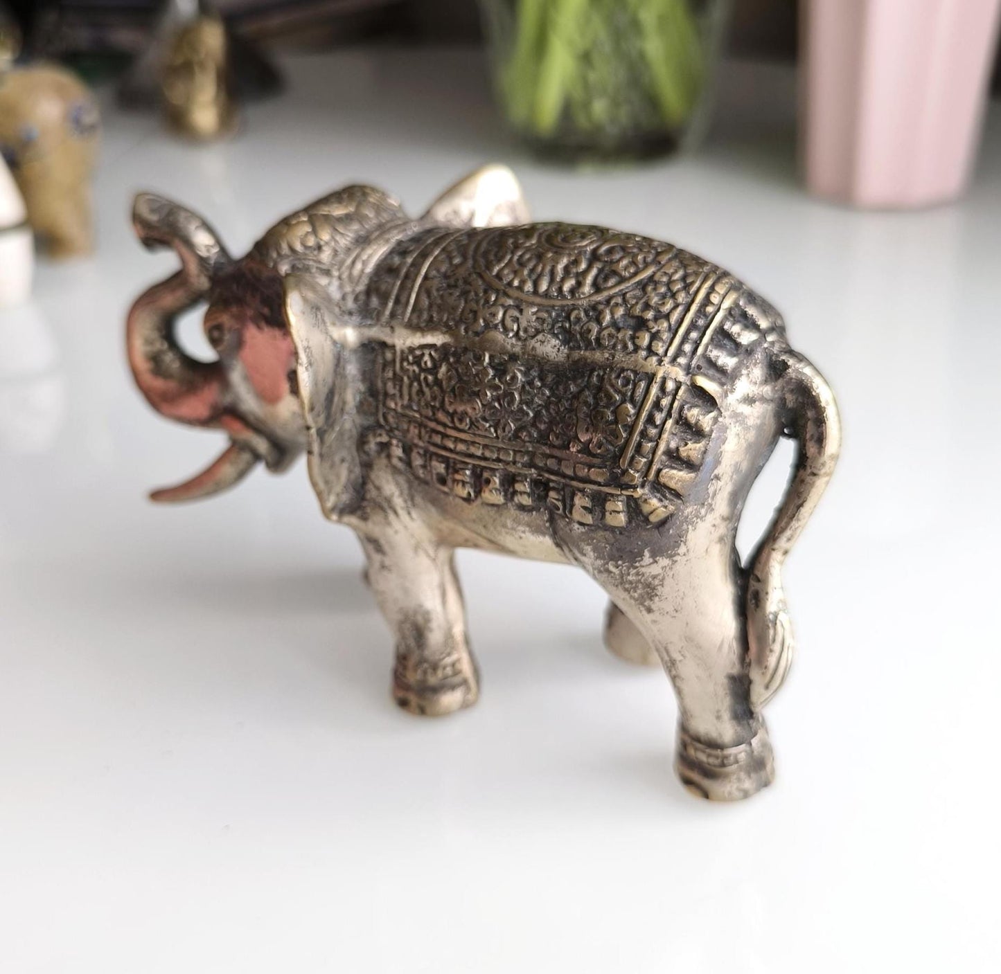 Bronze Asian Elephant Figurine with Silver Highlights, 1980s