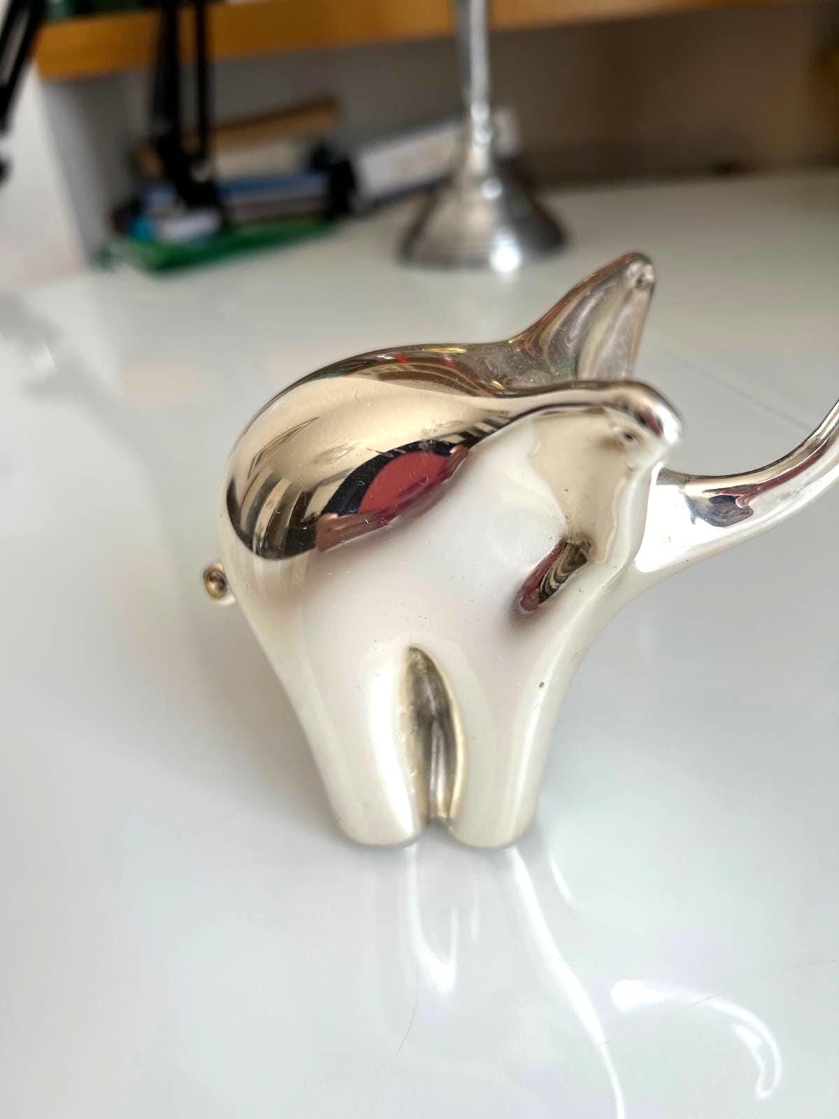 Chrome Ceramic Elephant Statue Modern 1970s Decor
