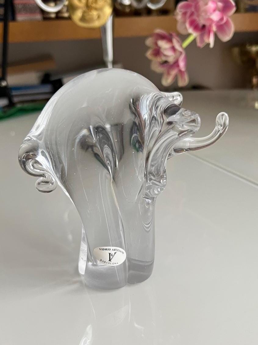 Clear Glass Stylized Elephant Figurine Barcelona 1980s