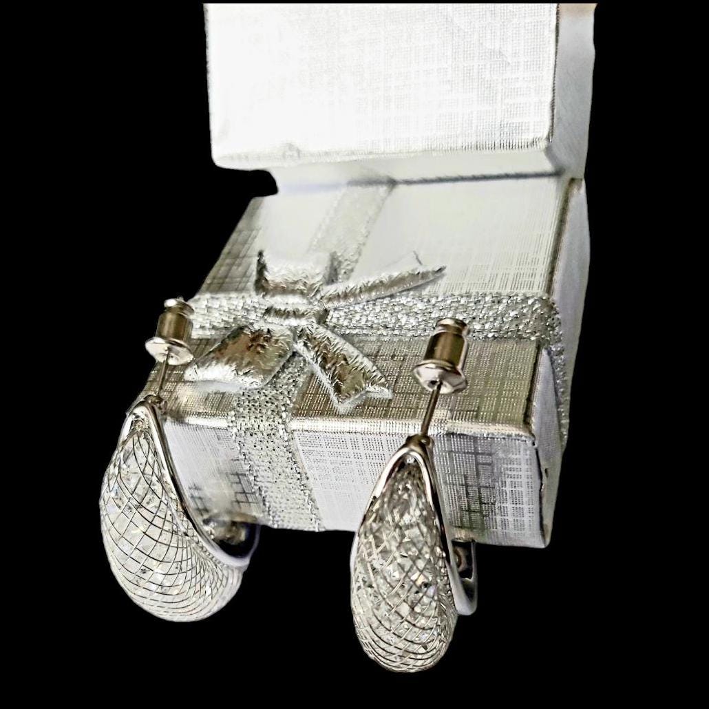 Vintage 2000s Silver-Tone 14K Gold-Plated Crystal Stud Earrings Pair