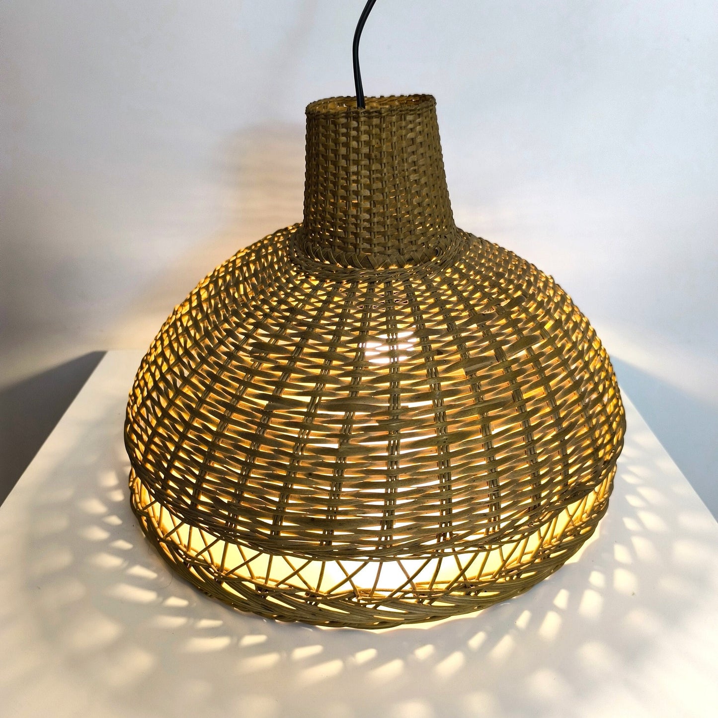 Hanging Wicker Lamp, Mid-Century Rattan Pendant Light 1970s