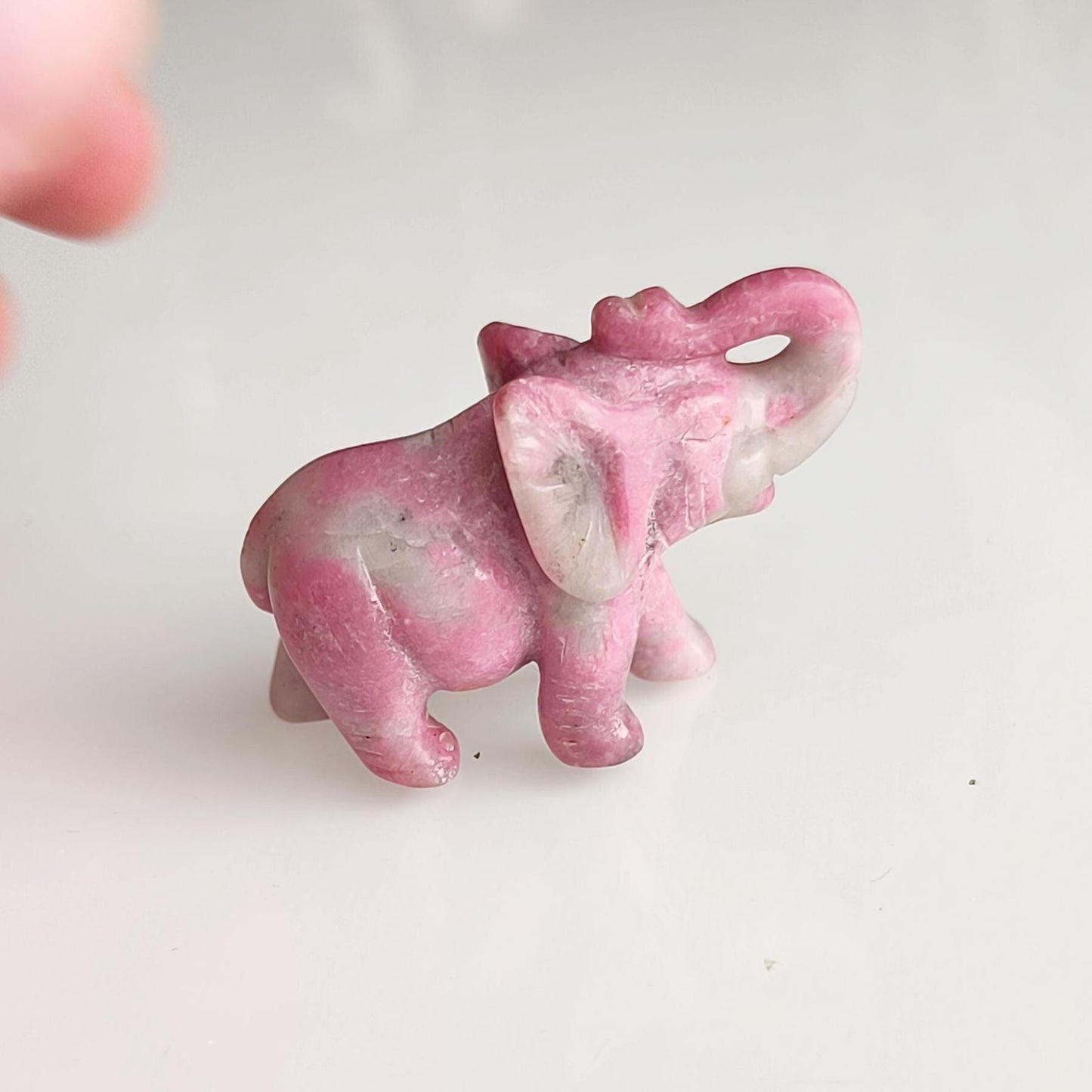 Small Pink Stone Elephant Trunk Up Asian Handmade 2000s