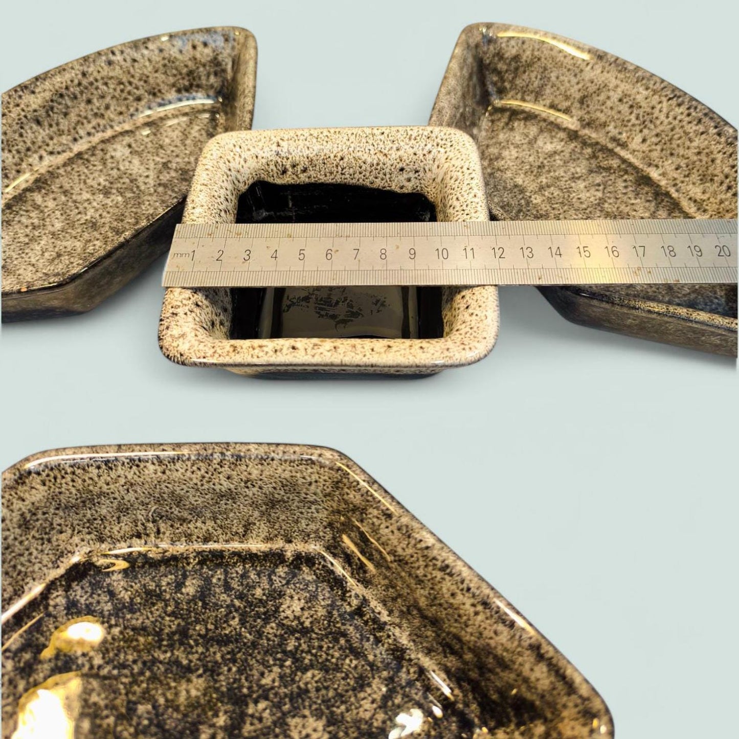 Handmade Lithuanian Glazed Earthenware Snack Dish Set, 5-Piece, 2000s