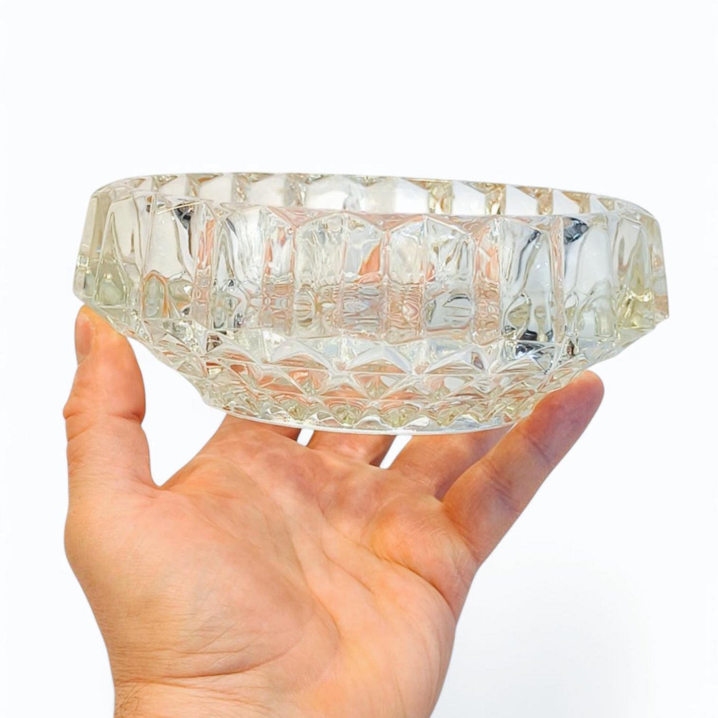 Ribbed Crystal Serving Bowl: Heavy Clear Glass Candy Dish, 1970s