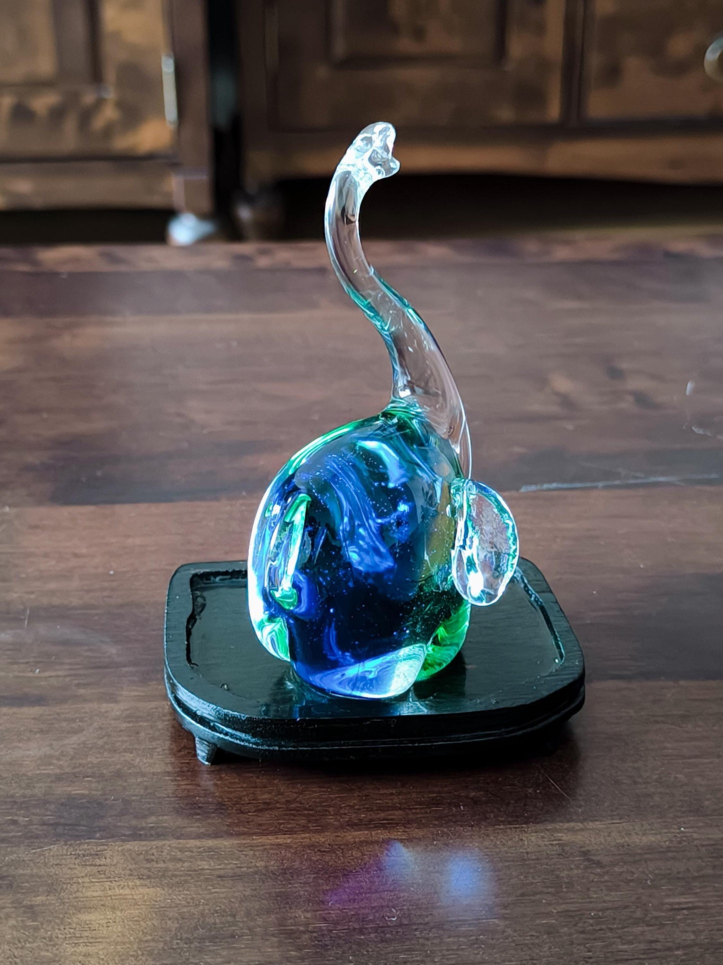 Original Murano Blue and Green Crystal Glass Elephant Sculpture, 1980