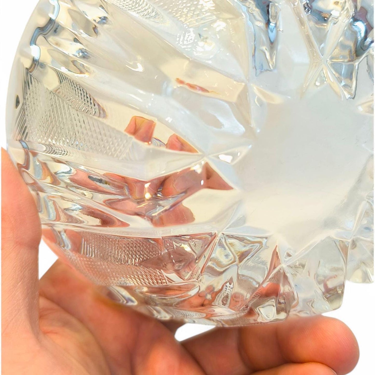 Ribbed Crystal Bowl: Heavy Clear Glass Serving Dish, 1970s