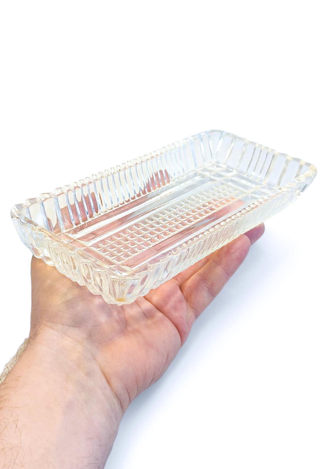 Vintage Rectangular Clear Glass Crystal Serving Dish, Salad Bowl or Herring Platter 1970s