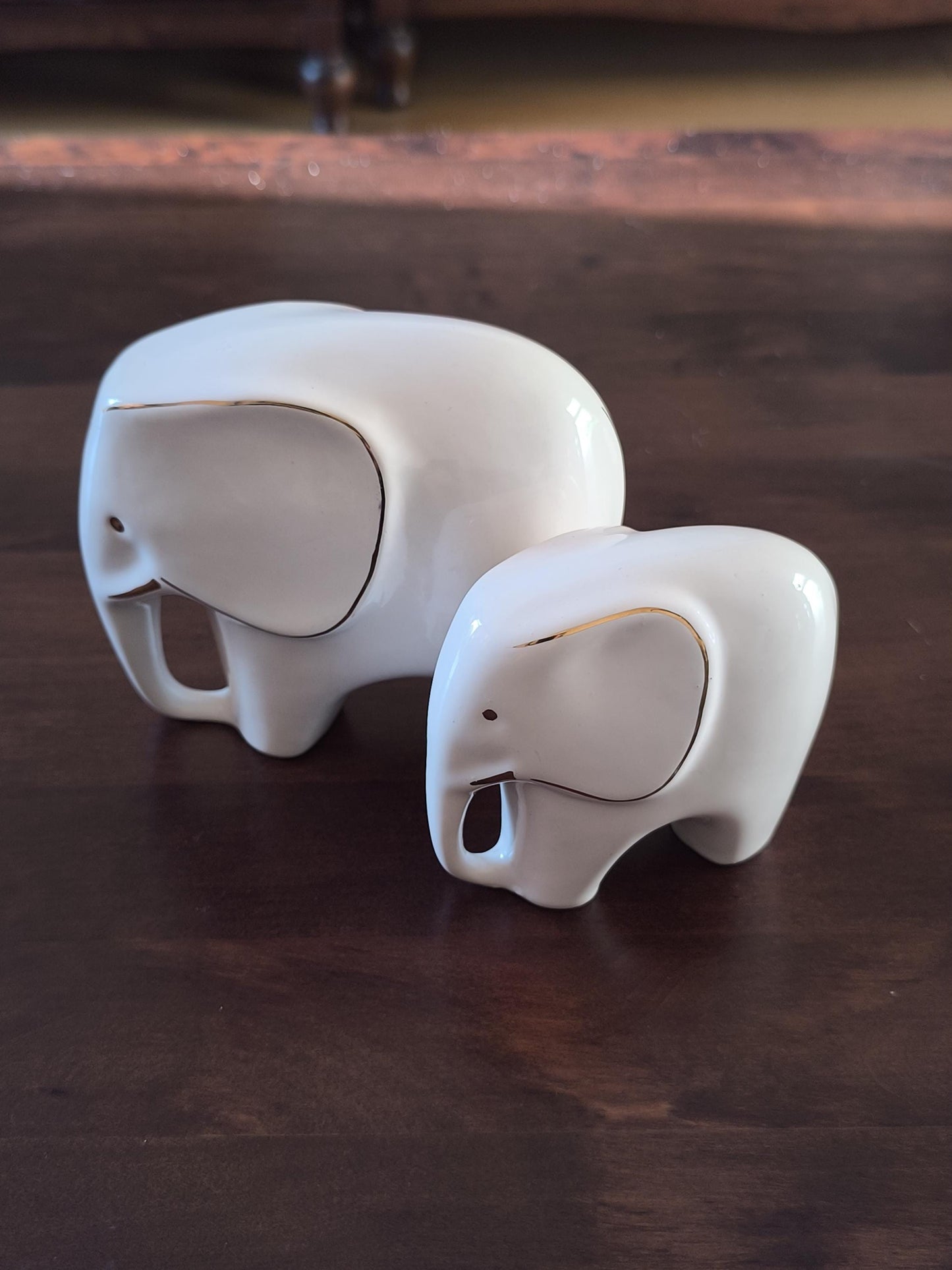 Porcelain Elephant Figurine Pair with Gold Accents, 1970s