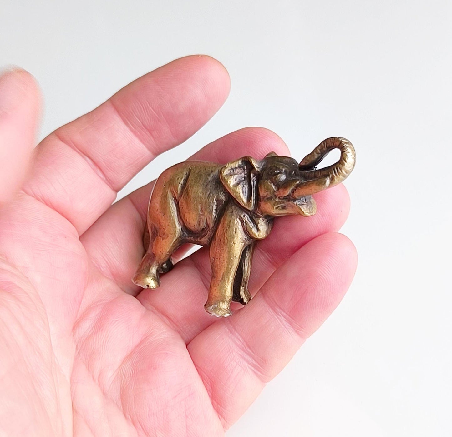 Asian Bronze Elephant Figurine with Raised Trunk, 1980s