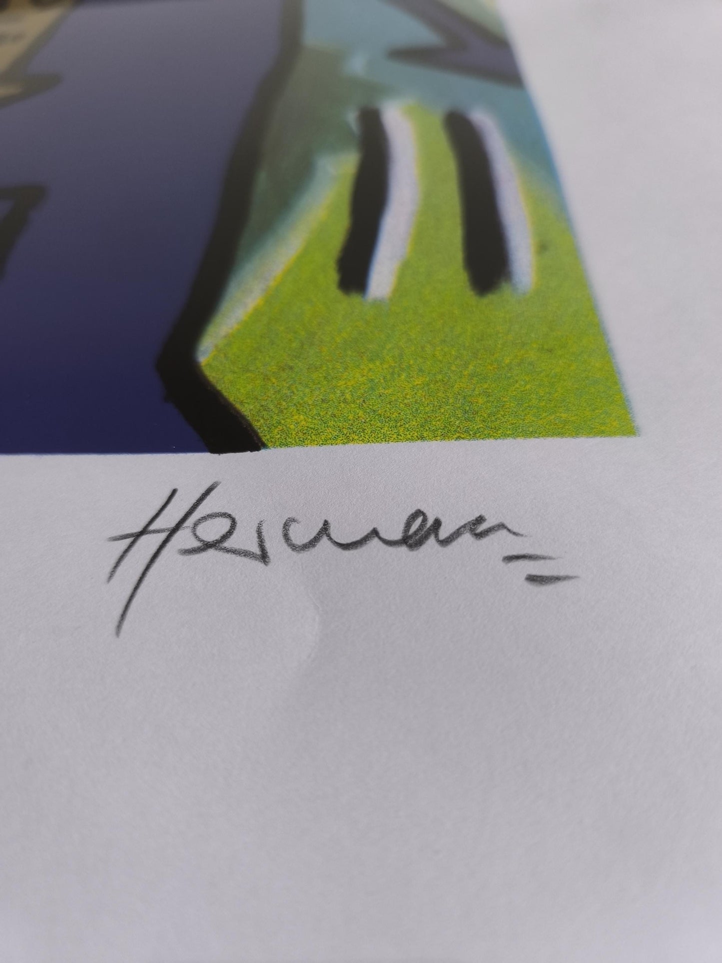 M. F. Husain Lithograph: "Blue Elephant and Red Figure", Signed & Framed