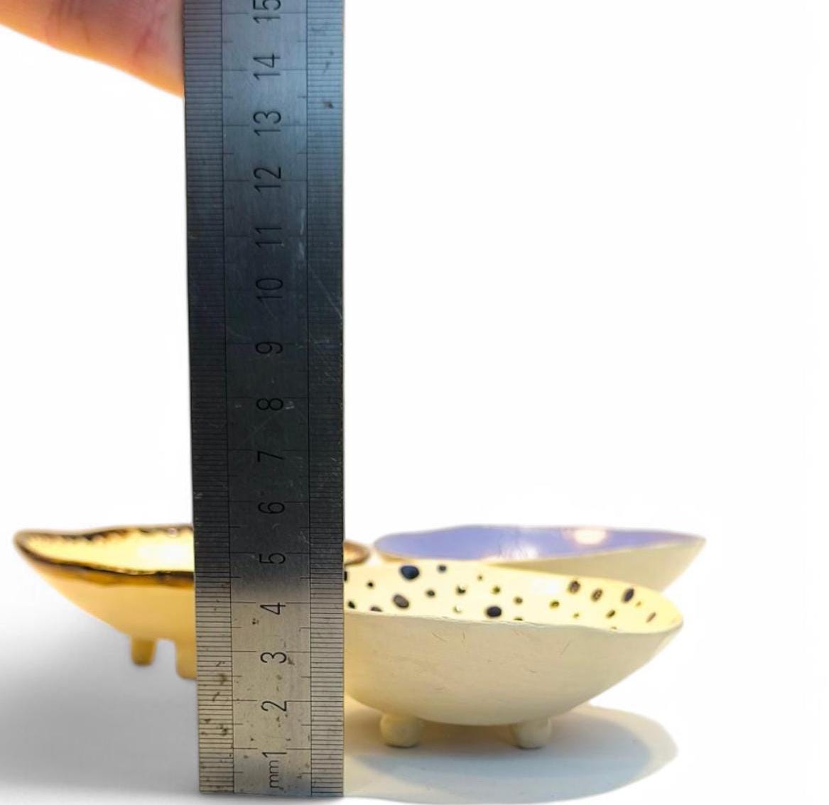 Three Handmade Coconut Shell Bowls on Legs, Hand-Painted, Ceramic Faces