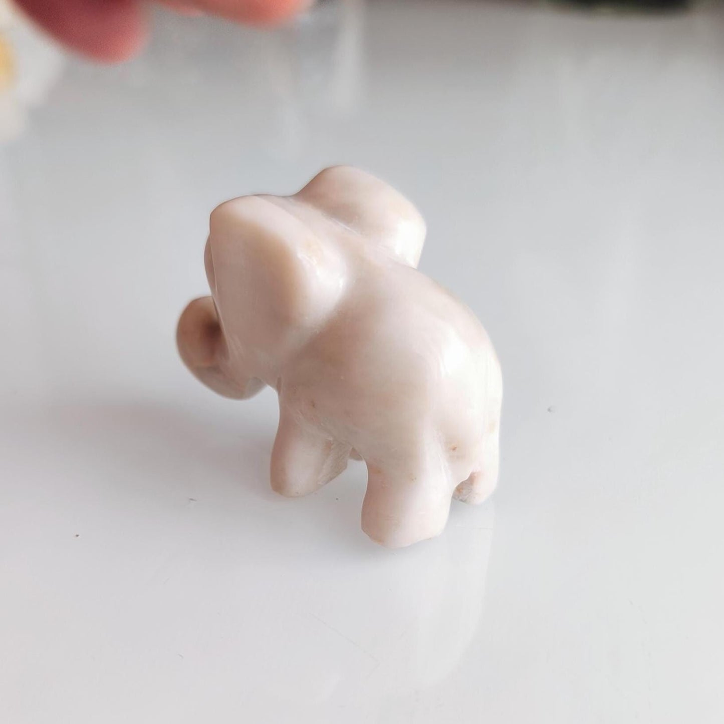 Small White Stone Elephant Statue with Red Eyes, Handmade 2000s