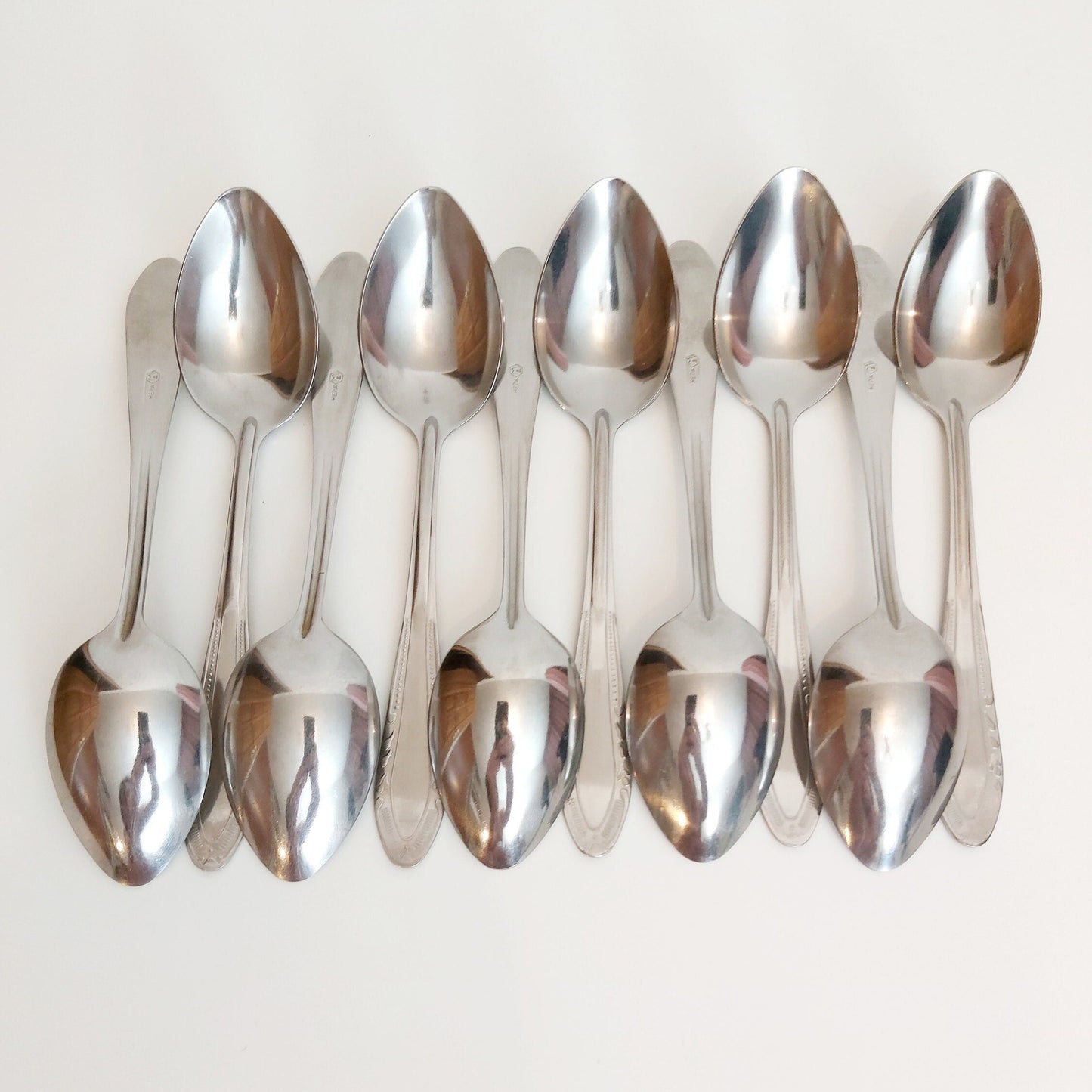 Stainless Steel Dining Spoons - Ornamental Pattern, Set of 10 1970s