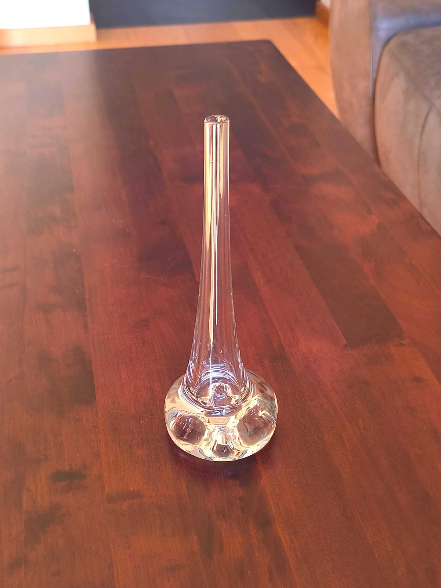 Clear Glass Bubble Base Vase, Mouth Blown European 1980