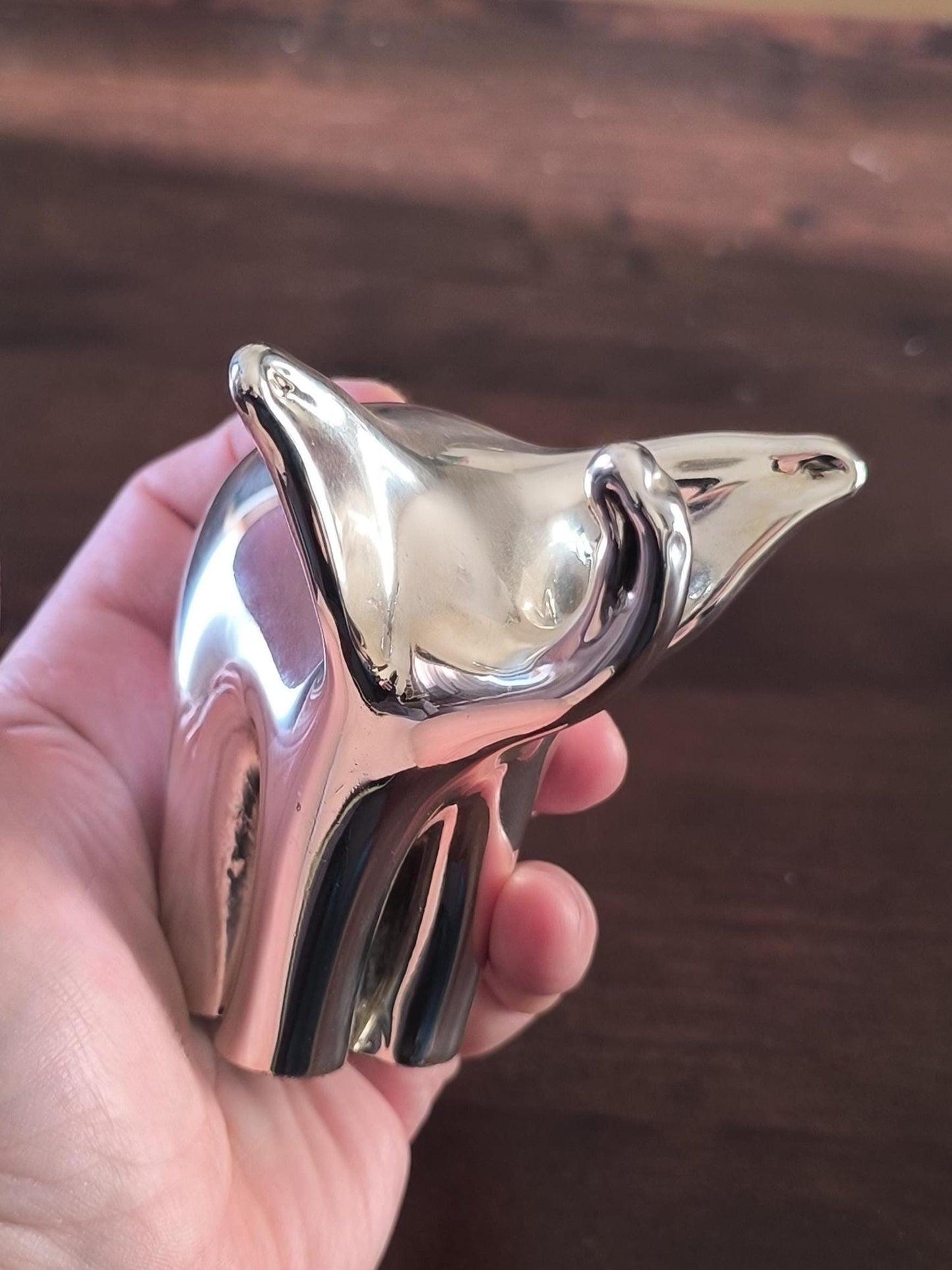 Chrome Ceramic Elephant Statue Modern 1970s Decor
