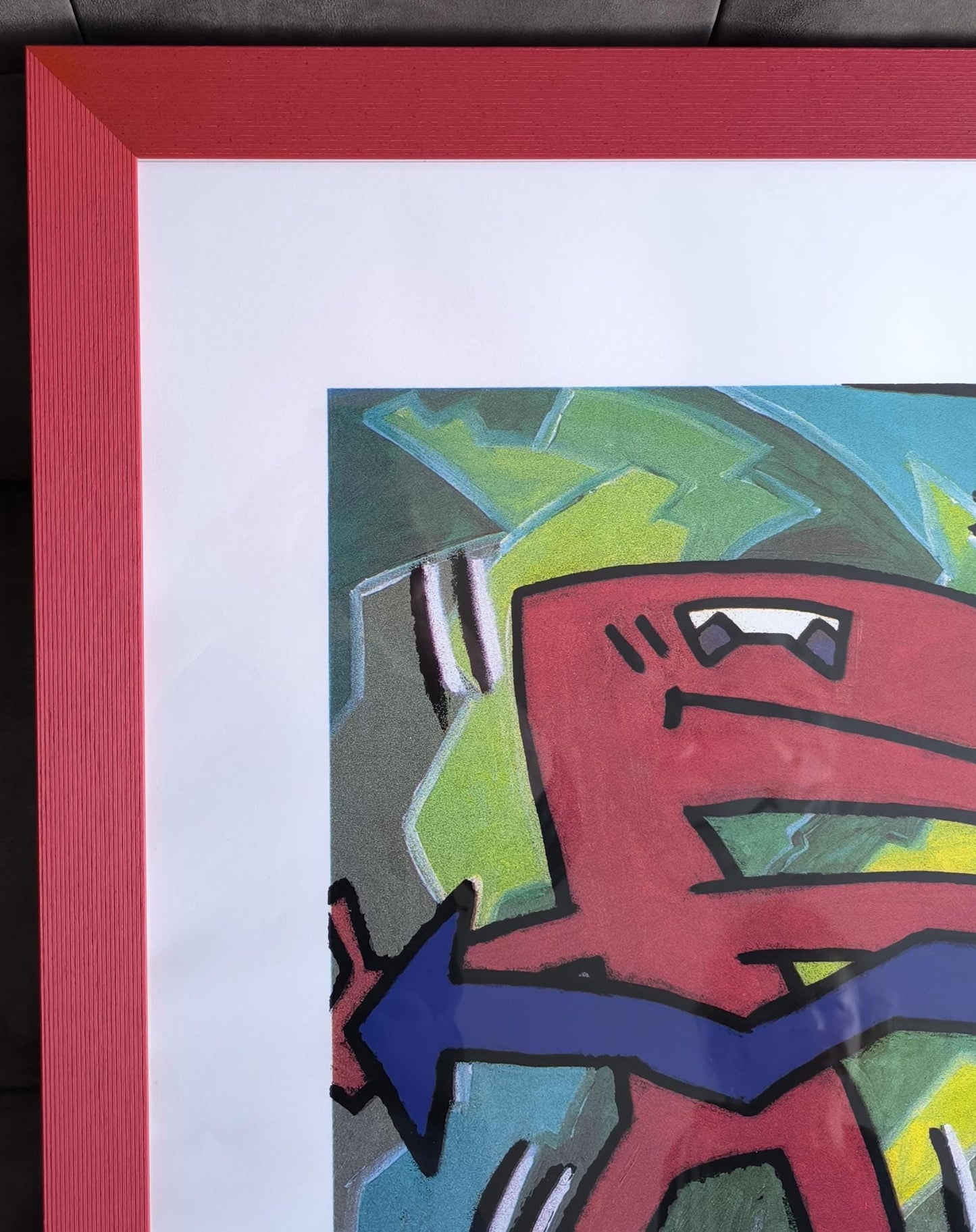 M. F. Husain Lithograph: "Blue Elephant and Red Figure", Signed & Framed