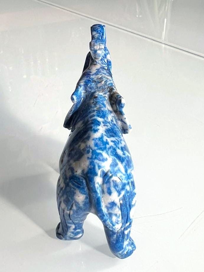 Lapis Lazuli Elephant Figurine Hand Carved 1970s