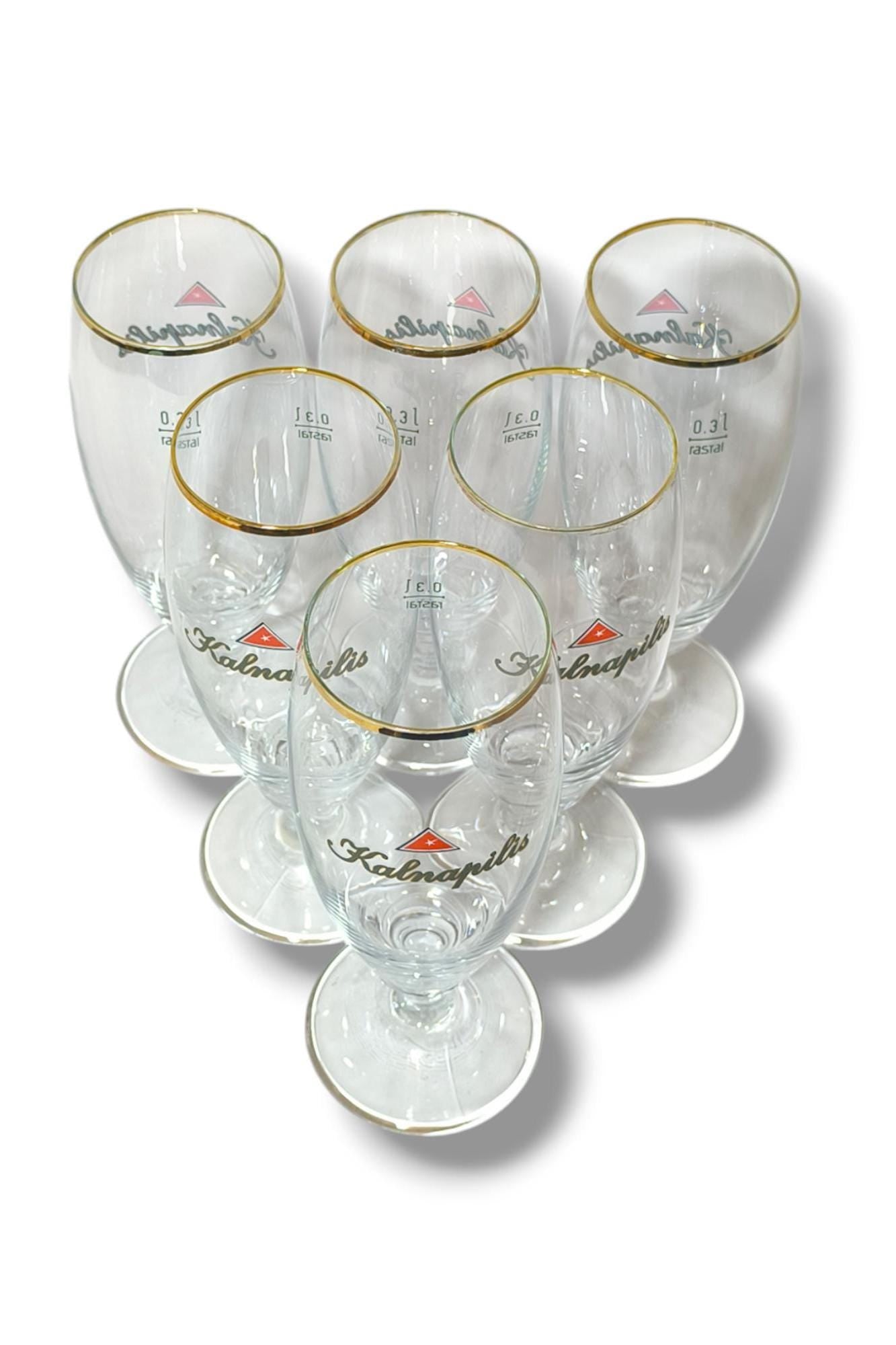 Kalnapilis Beer Glasses Set of 6 Tall 0.3L, Original Lithuania