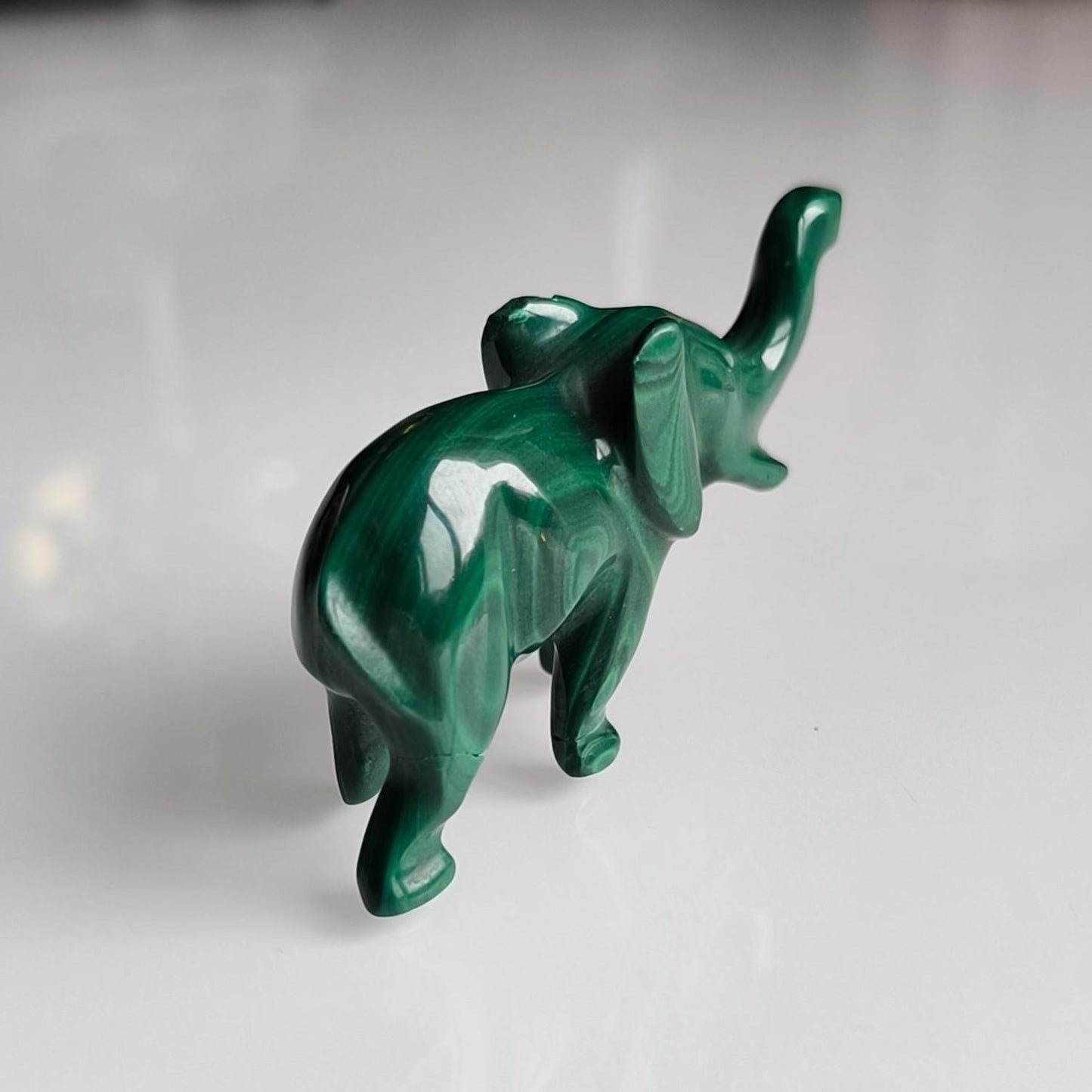 Small green malachite elephant figurine, handmade 1980s