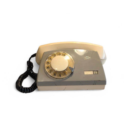Gray & White Fixed-Line Analog Rotary Phone – Telkom RWT Aster 72 (1980)