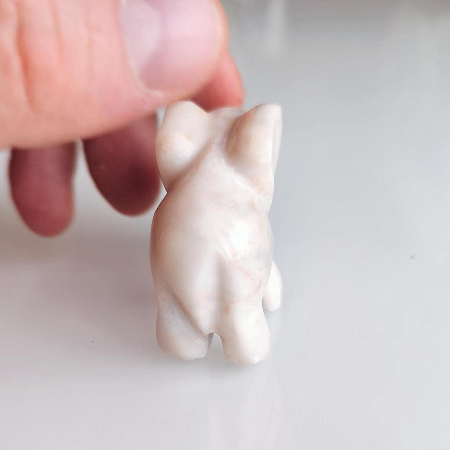 Small White Stone Elephant Statue with Red Eyes, Handmade 2000s