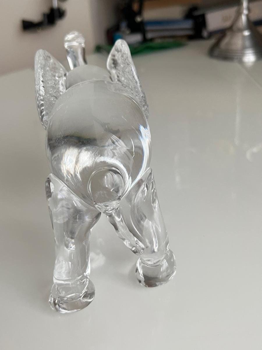 Clear Glass Elephant Figurine with Textured Ears 1980s