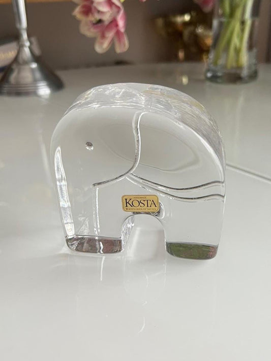 Clear Glass Paperweight Magnet Shape Elephant Figurine Sweden 1990s