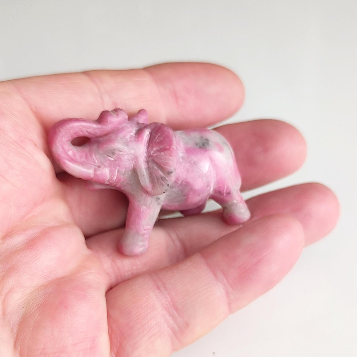 Small Pink Stone Elephant Trunk Up Asian Handmade 2000s
