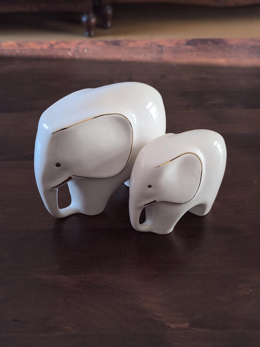 Porcelain Elephant Figurine Pair with Gold Accents, 1970s