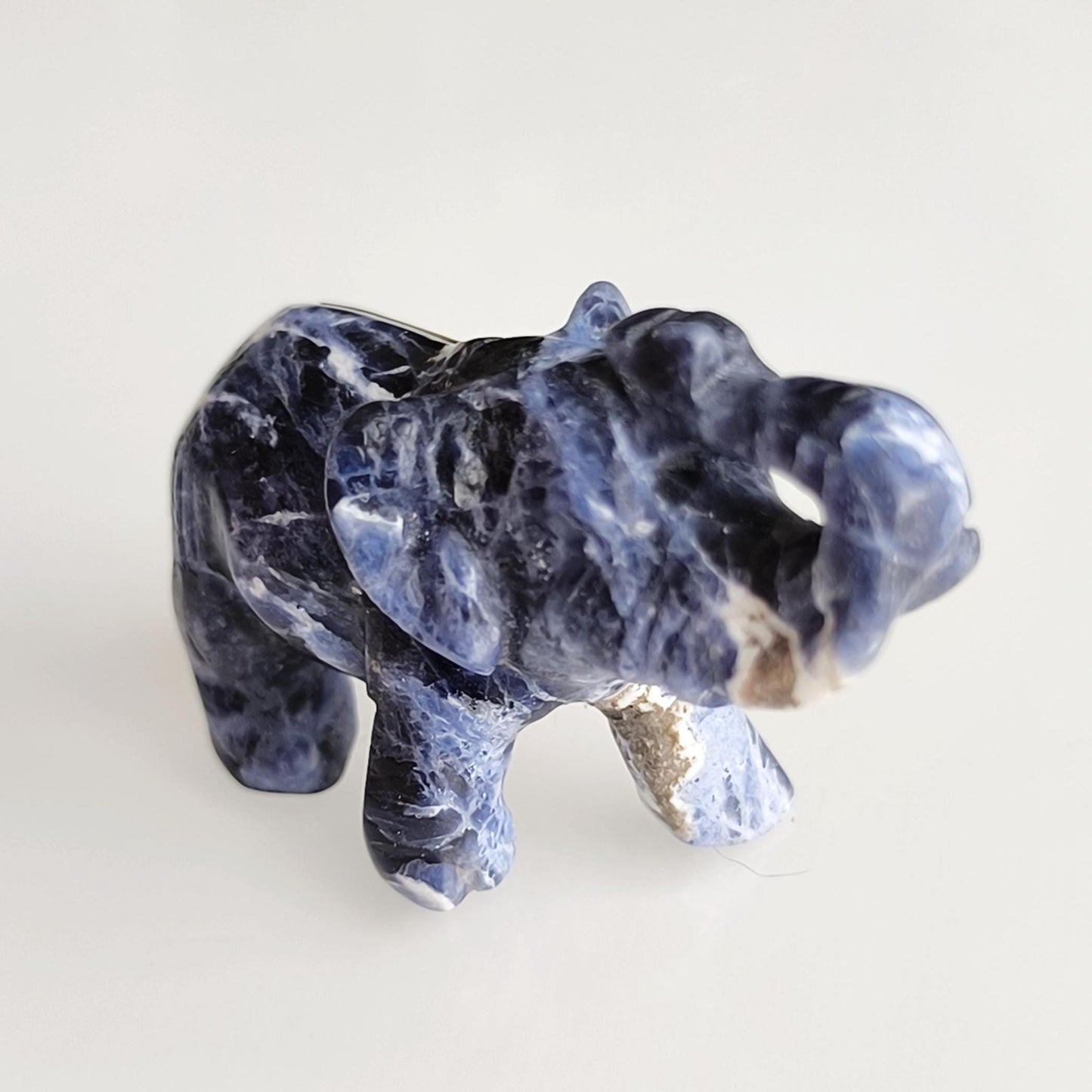 Small Blue Stone Elephant Trunk Lifted Asian Handmade 2000s