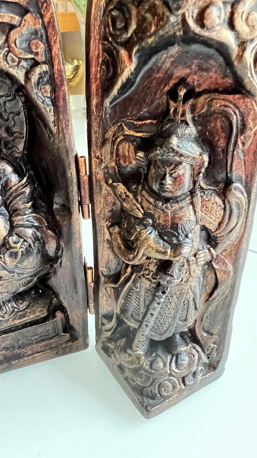 Wood Triptych Altar with Buddha Figures 1970s