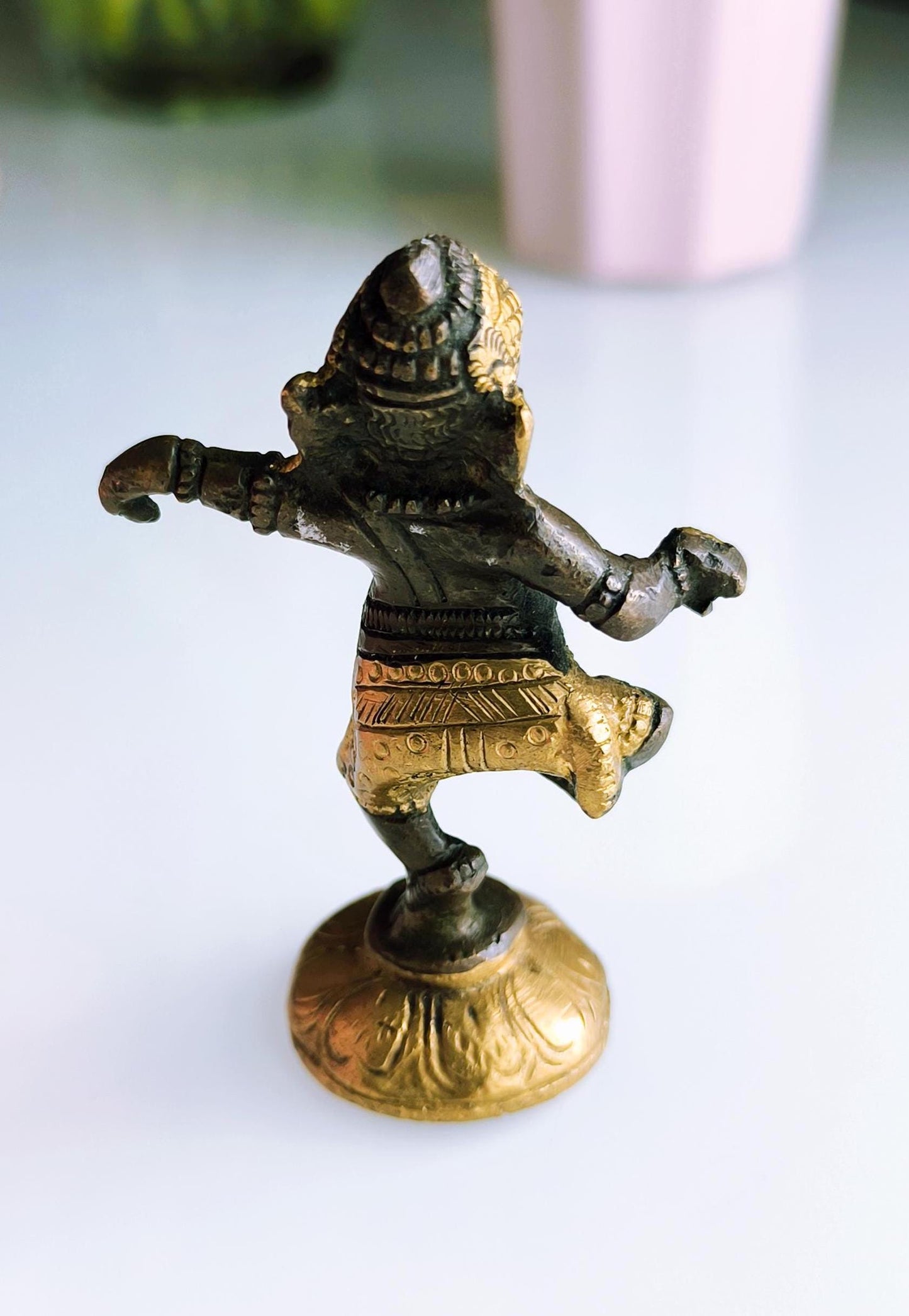 Small Bronze Dancing Ganesha Statue, Gold & Brown Tones, Hindu Elephant God, 1980s