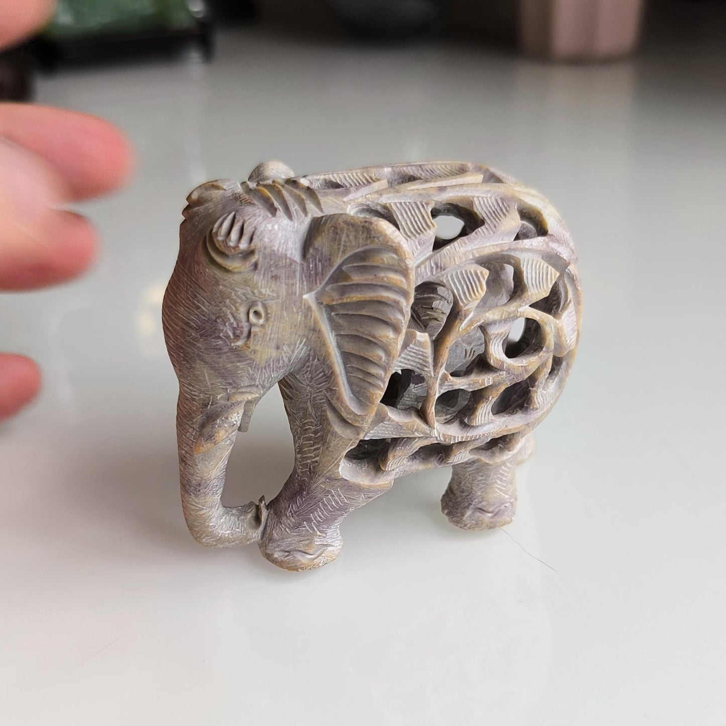 Gray Stone Elephant Statue With a Baby Elephant Inside, Handmade 1980s