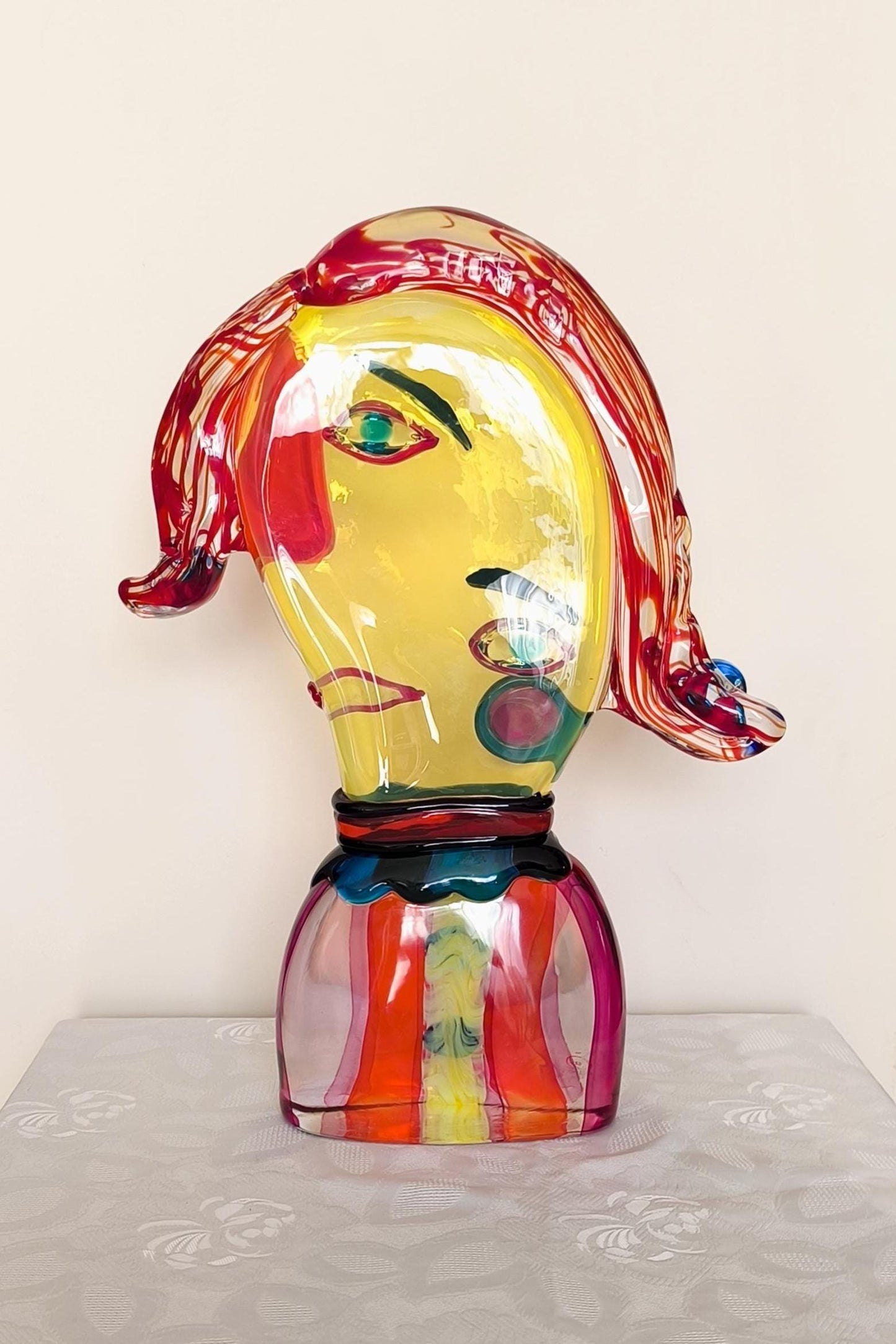 Murano Glass Clown Head Sculpture, Costantini Mario, Signed 2000