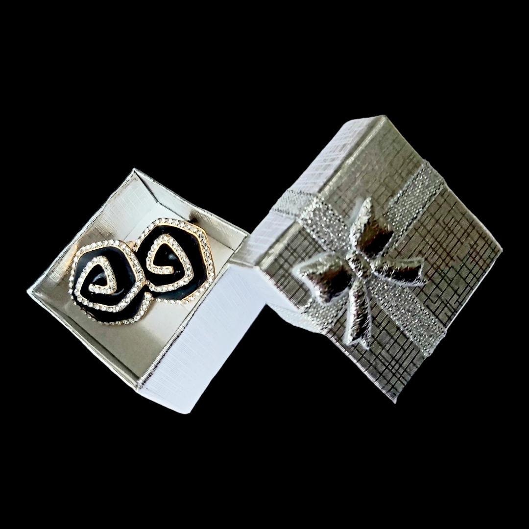 Vintage 2000s Black & 14K Gold-Plated Flower Crystal Stud Earrings