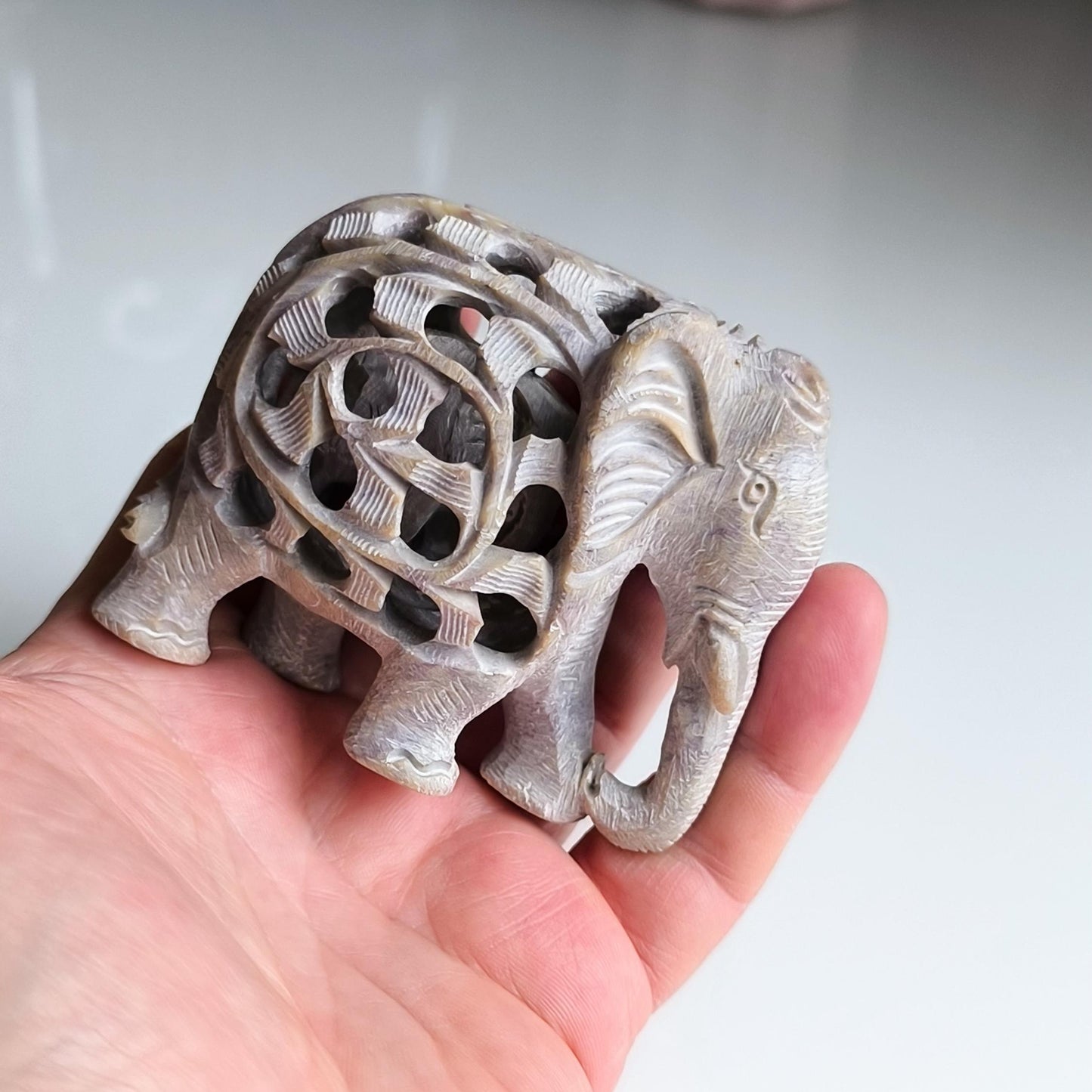 Gray Stone Elephant Statue With a Baby Elephant Inside, Handmade 1980s